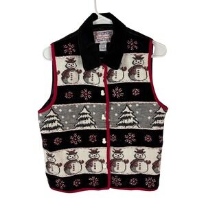 Tantrums Snowman Christmas Vest Small Black Tapestry Snowflakes Holiday Velvet